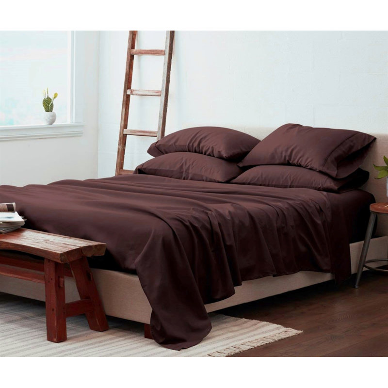 Luxury Rayon from Microfiber Sheet Set, King Sheet Set + 1 Fitted Sheet + 4 Pillowcases, Chocolate Brown