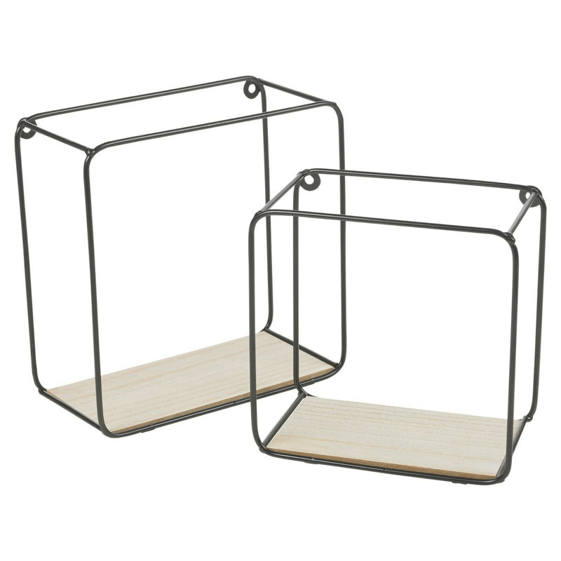 2 Piece Square Metal Floating Shelf, Black