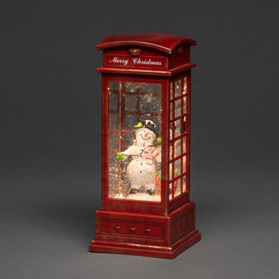 Festive LED Snowman Telephone Booth Decoration with Timer - Warm White Light, Battery Operated