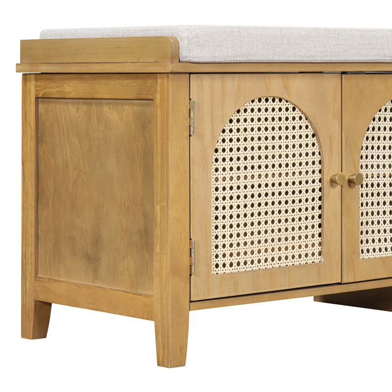Trexm Vintage Shoe Storage Bench With Cushion And Drawers - Ideal Entryway Organizer