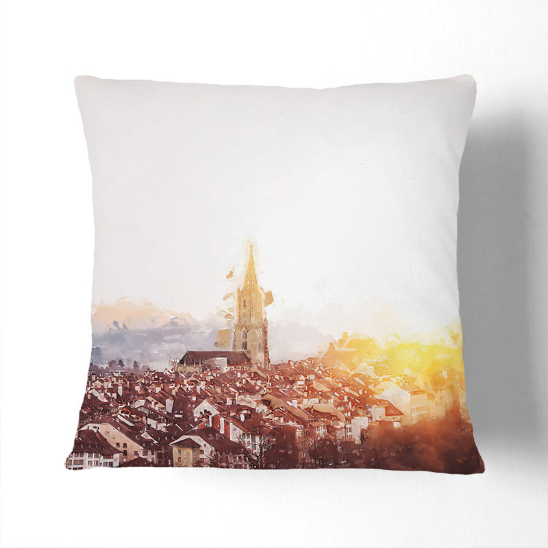 Sunset in Bern Switzerland Cushion with Filling, 40cm H x 40cm W x 15cm D, White