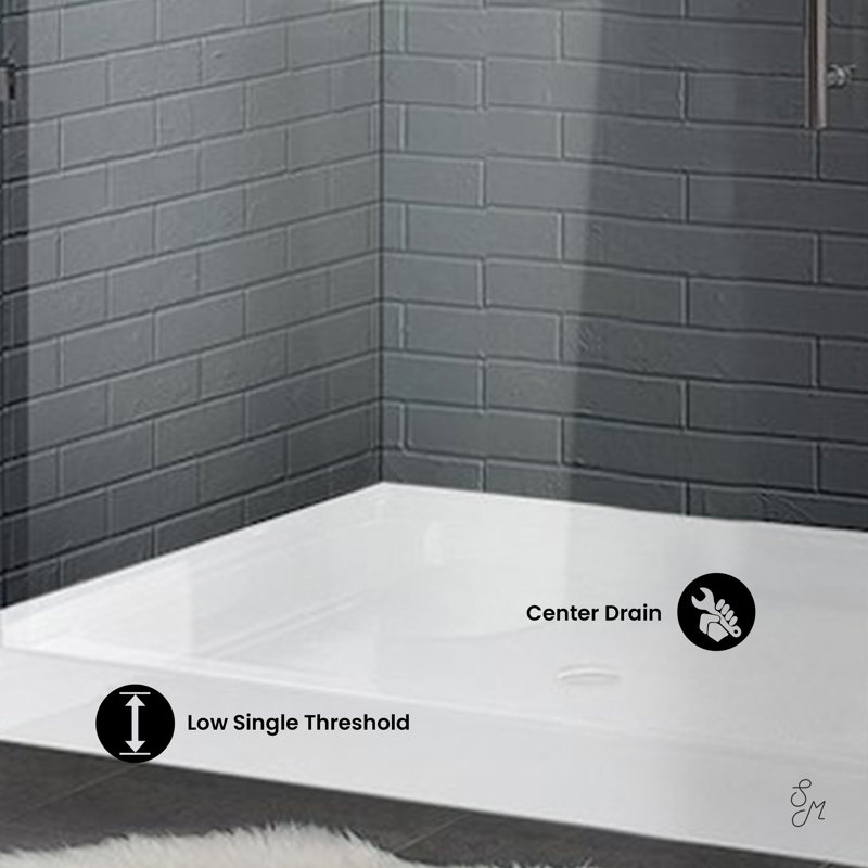 Voltaire 36" x 36" Acrylic White, Single-Threshold, Center Drain, Shower Base, White