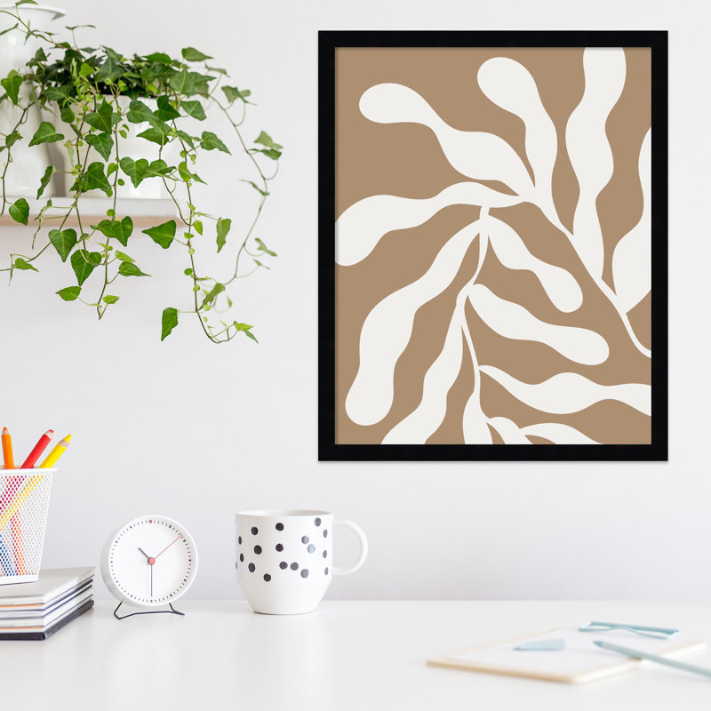 Retro Matisse Inspired Abstract Botanical 1 Beige by The Creative Bunch Studio, Black, 21" H x 17" W x 1" D