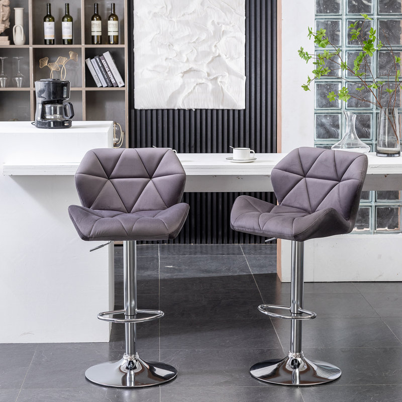 Tabouret de bar en velours à hauteur réglable et pivotant, ensemble de 2, Gris