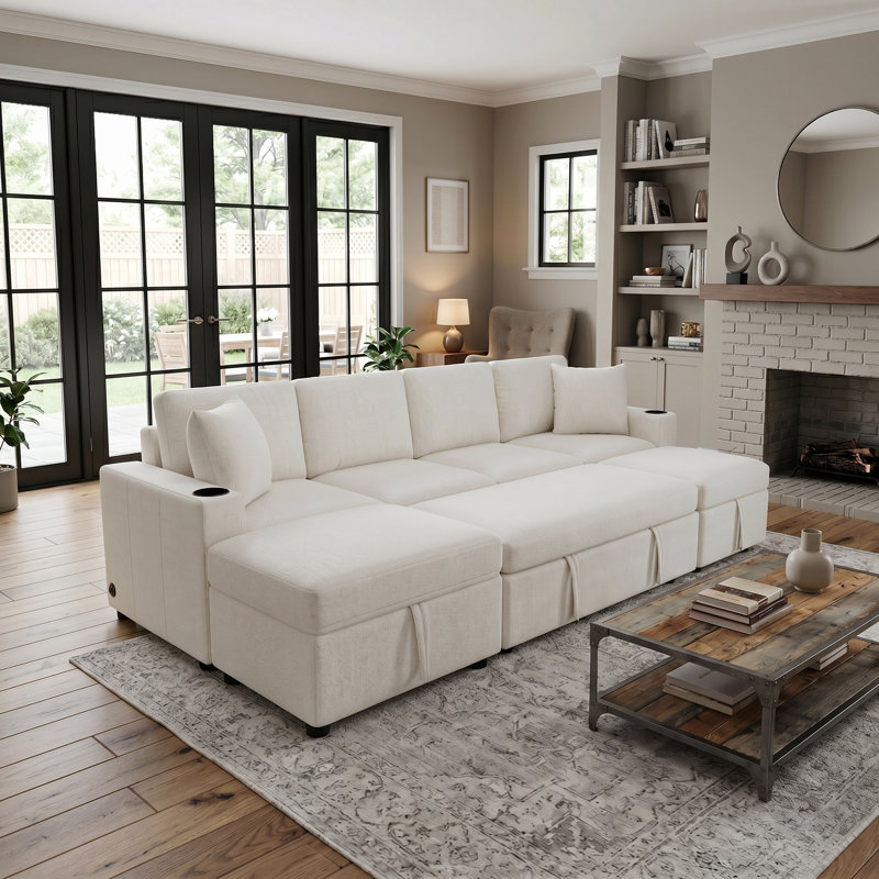 Canapé-lit modulaire en U 109,1 po Chenille, Beige
