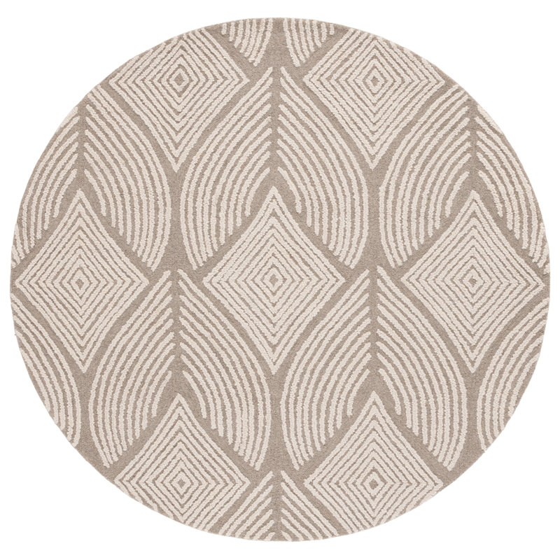 Johnya Hand Tufted Wool/Cotton Geometric Rug in Gray/Beige, Round 6'