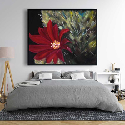 Echinopsis Red Cactus Flower - Contemporary Framed Canvas Decor
