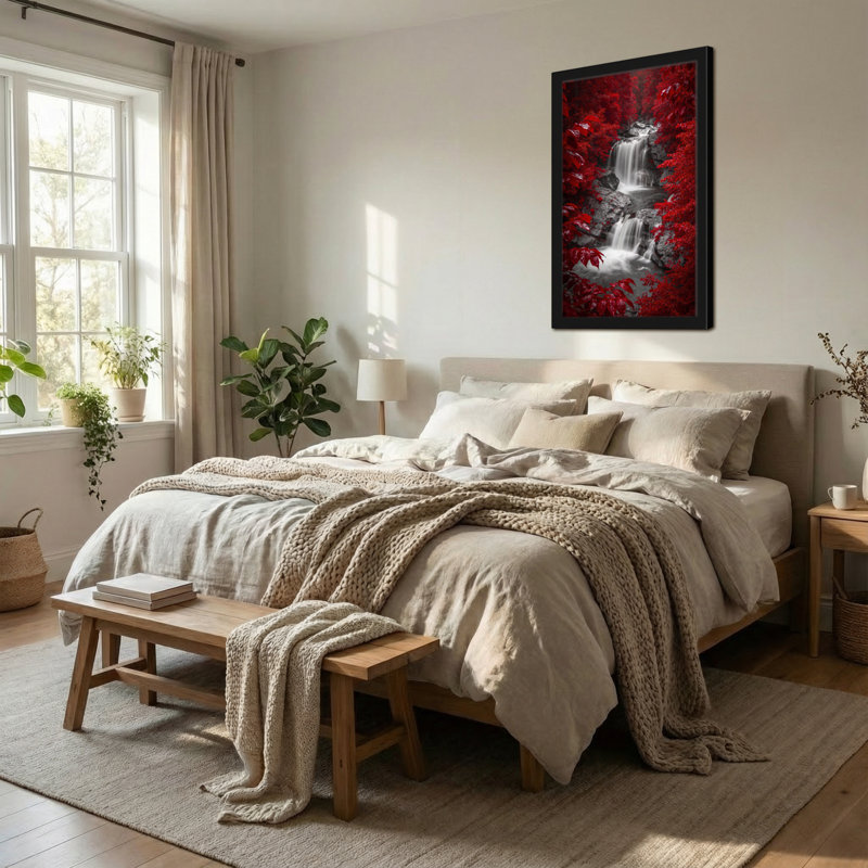 «Plants & Flowers Red Leaves Waterfall Forest Nature», reproduction d'art, H 18 po x l 12 po