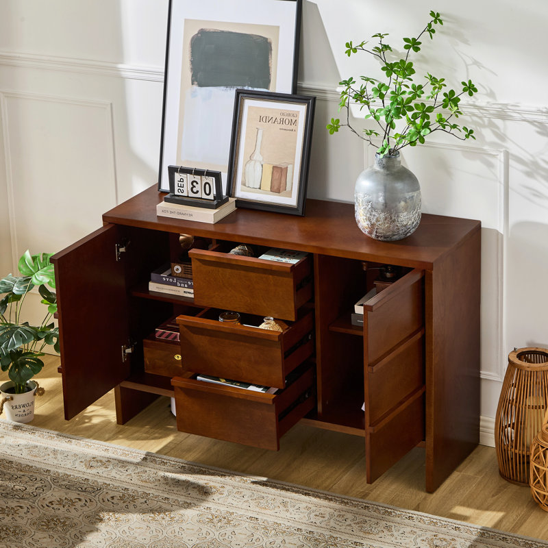 Buffet/meuble de rangement de style moderne du milieu du siècle, avec 2 portes et 3 tiroirs, idéal pour la cuisine, la salle à manger ou le salon.