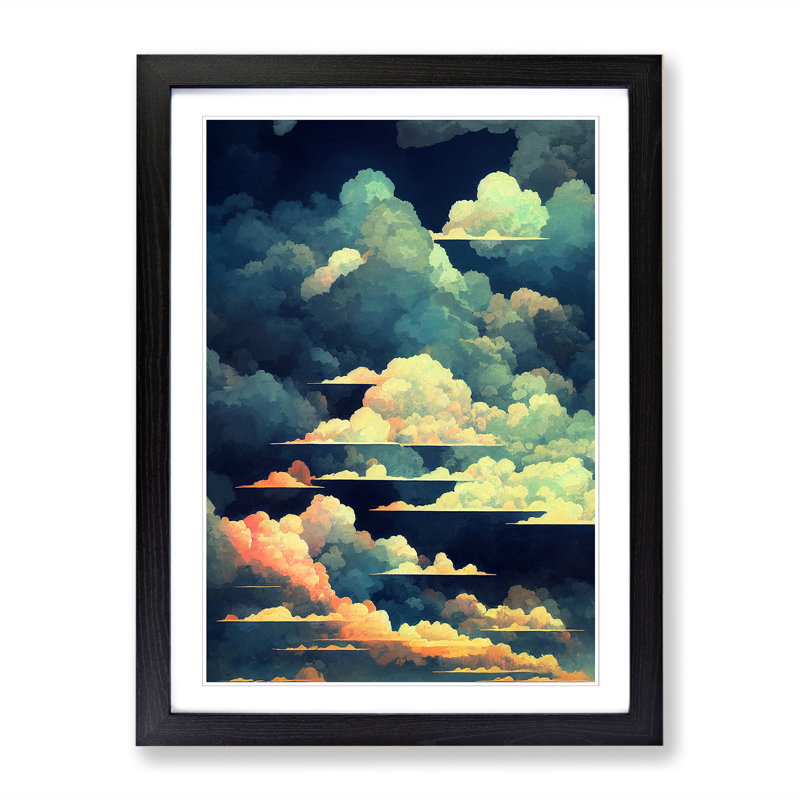 Watercolour Cloudy Sky - Picture Frame Print, Black, 46cm H x 34cm W x 2cm D