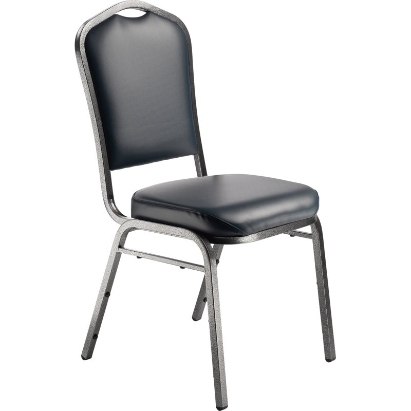 Lila Vinyl Stack Chair (2 Pack), Midnight Blue, Silver