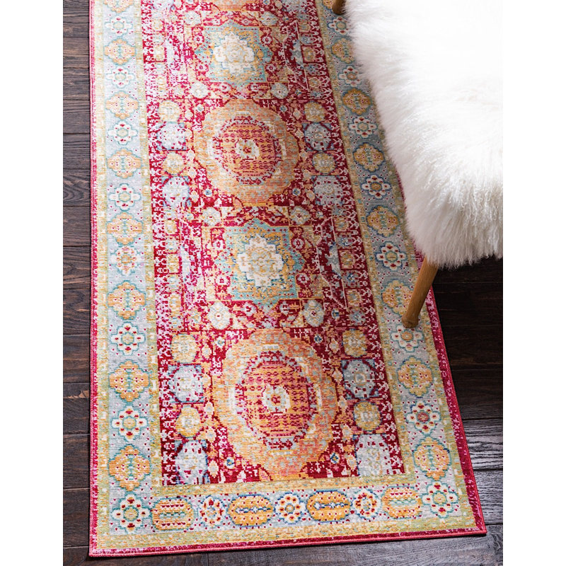 Tapis rouge / orange de style sud-ouest Donminique, Tapis de couloir 2 pi 7 po x 9 pi 10 po