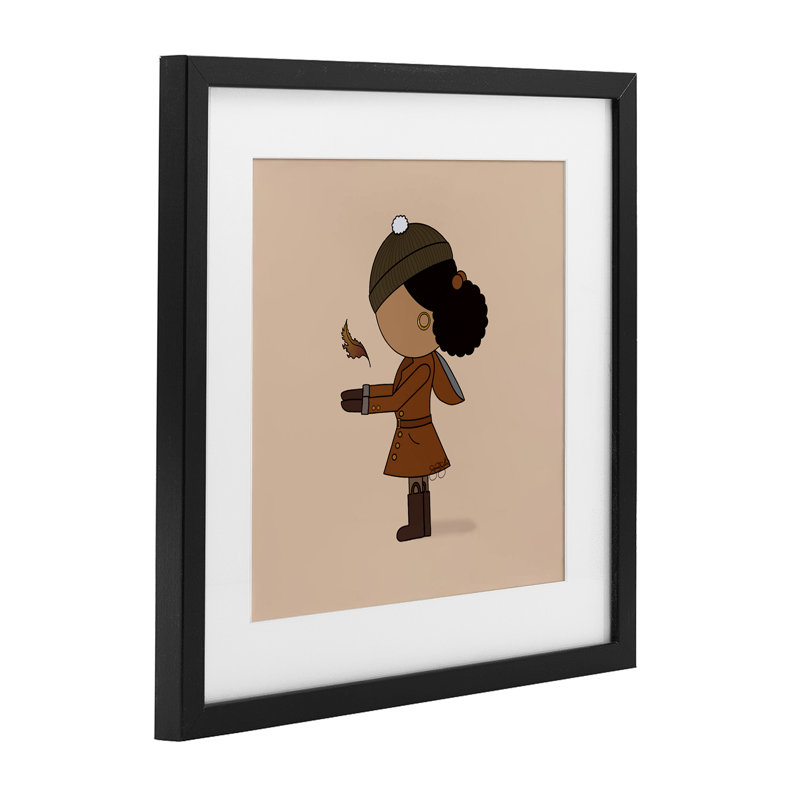 Autumnal Girl with Leaf, reproduction encadrée sous verre, conception de Sierra Siler, H 13 po x l 13 po, Cadre noir minuit