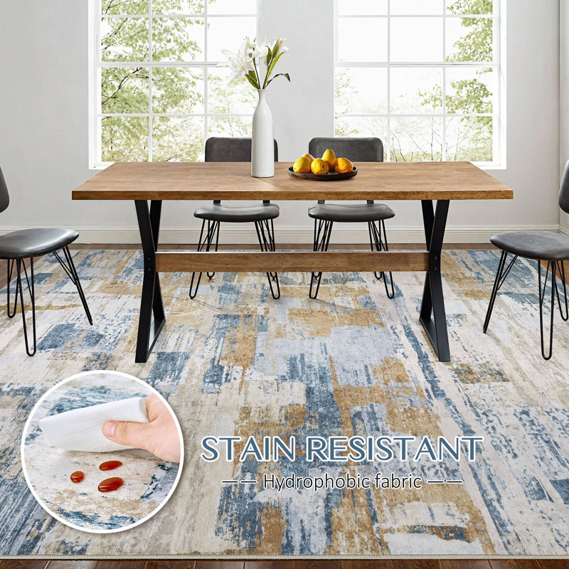 Tapis abstrait à motif abstrait Boho, Blue, Rectangle 12' x 15'