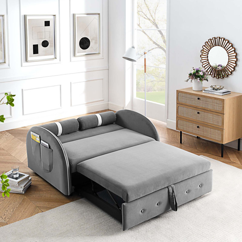 55.5'' Velvet Sofa, Gray Velvet