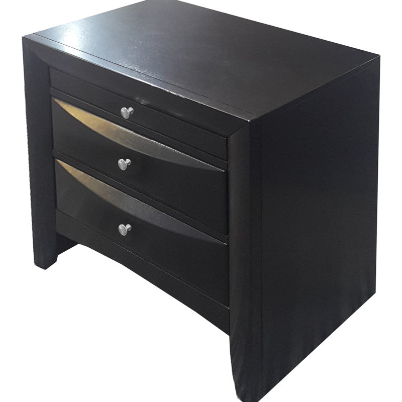 Élégante table de chevet noire - Finition en placage, article de luxe pour chambre à coucher avec mécanisme de tiroir et look élégant