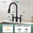 3 Holes 8 Inch Centerset Bridge Kitchen Faucet With Pull Down Sprayer-120824490