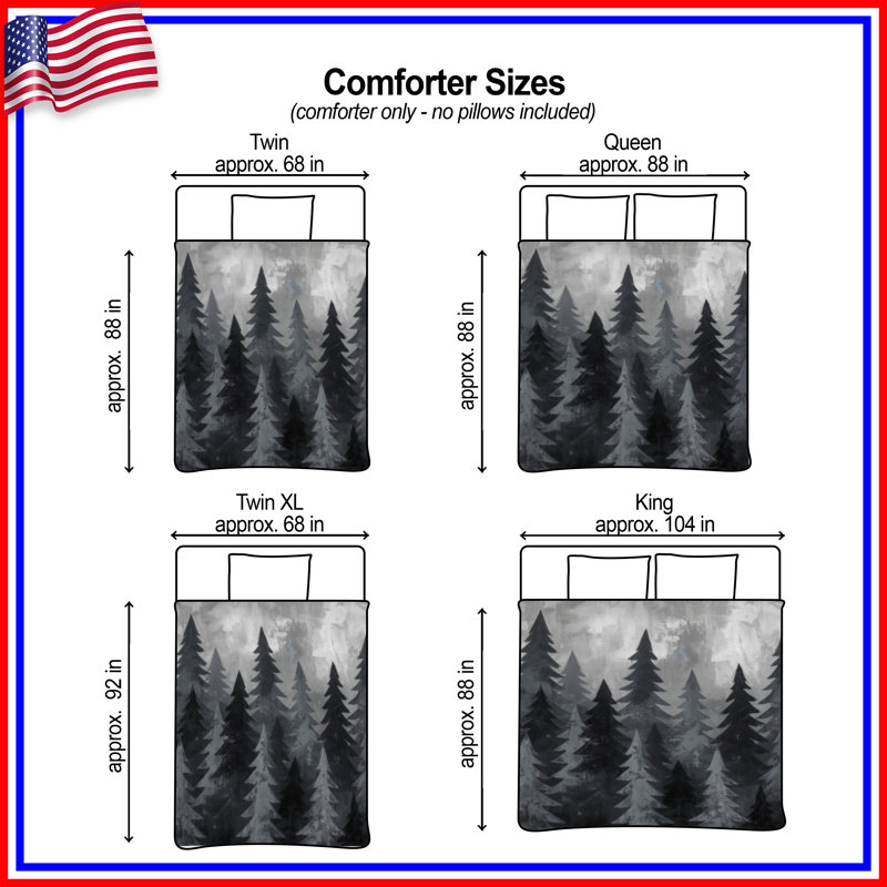 Gray Pine Tree Forest Comforter, Twin