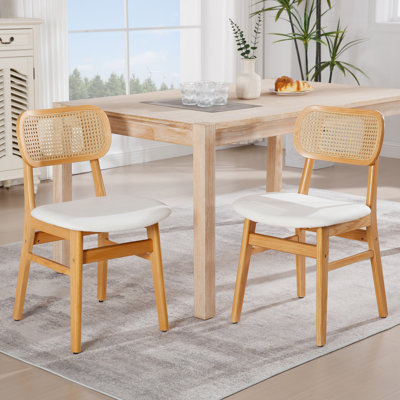 Upholstered Seat Solid Wood Dining Chair,Rattan Back Side Chair For Living Room/Dining Room