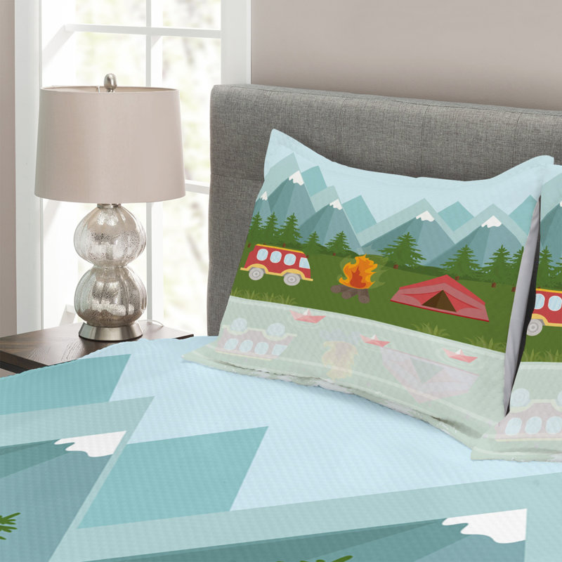 Aeona Red/Green/Blue Microfibre Bedspread Set, 220 x 264 cm