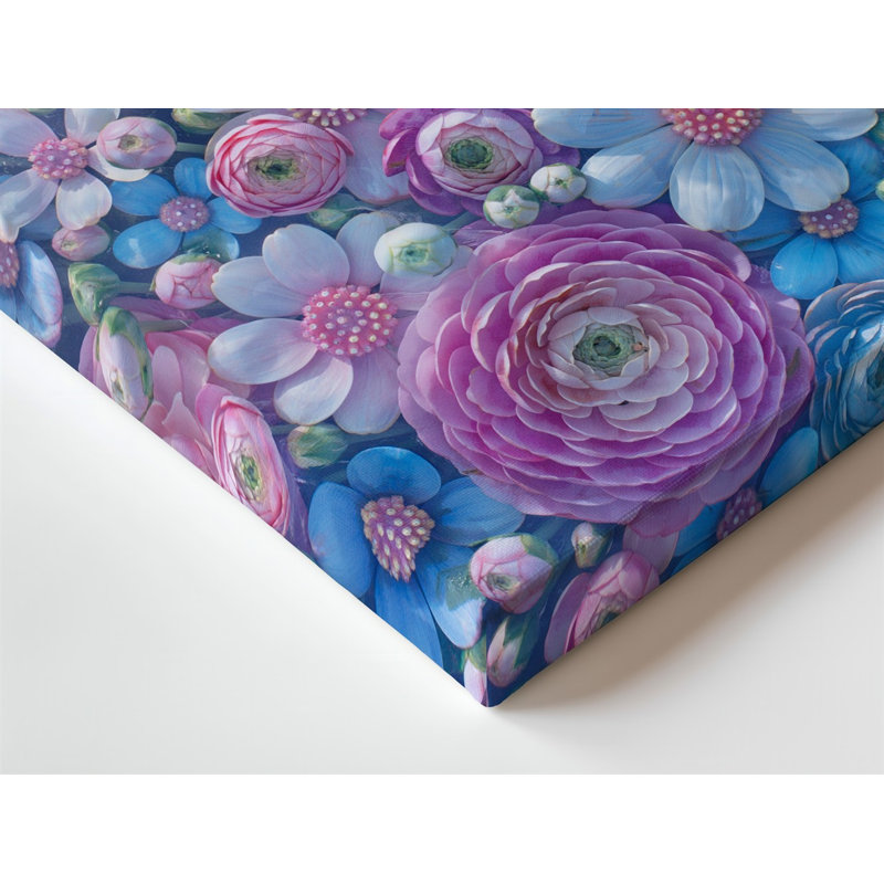 Toile, composition florale éthérée onirique avec un ensemble dense de fleurs murales pastel douces, y compris des roses délicates