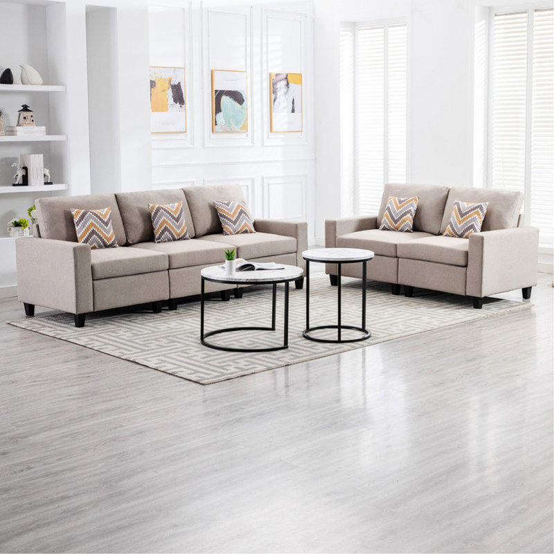 95,5 po lin beige et groupe avec coussins de siège relaxants Types de pieds interchangeables Accessoires de salon Options doubles