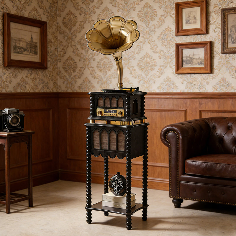 Rétro tourne-disque avec haut-parleur Bluetooth, Phonographe intégré et radio, Noir