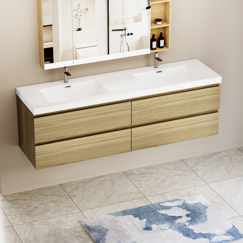 72" Floating Bathroom Vanity With Sink, Chêne
