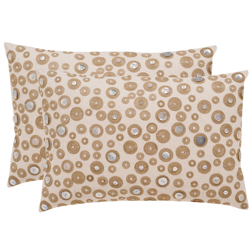 Cream and Gold Polka Dot Rectangular Pillows, Set of 2