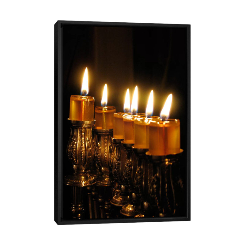 Menora hébraïques, reproduction de photo sur toile, H 26 po x l 18 po x P 1,5 po, Toile avec cadre noir, Pas de tapis