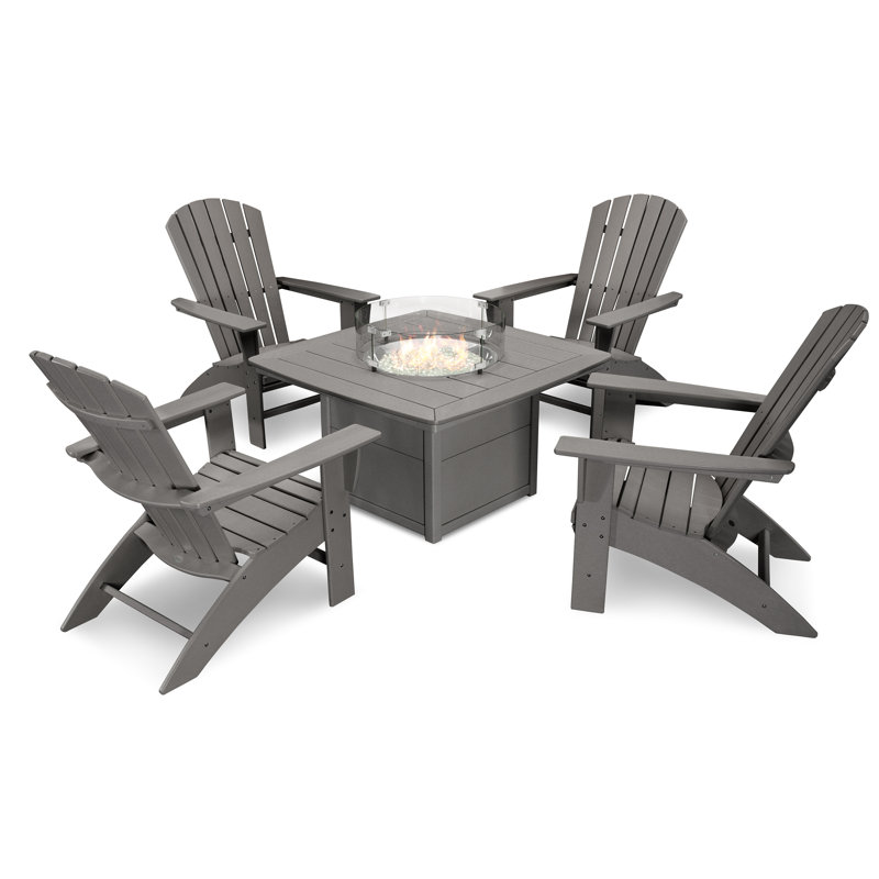 Ensemble de conversation 5 pièces POLYWOOD Nautical Curveback Adirondack avec foyer, Gris ardoise