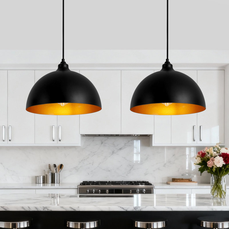 Menchaca 2 - Light 11.8'' Black Metal Dome Single Pendant