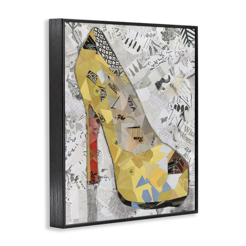 Collage de talons jaunes, estampe numérique par Coco Good bk-149, Giclée encadrée noir minuit, H 30 po x l 24 po