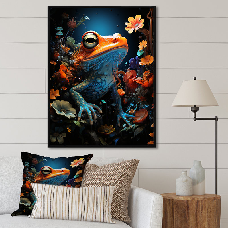 Cosmic Art Frog III sur toile, Cadre flottant noir, H 32 po x l 16 po x P 1 po