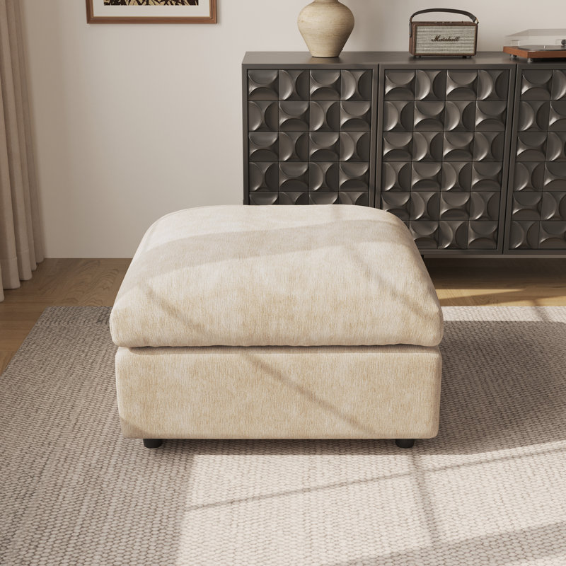 Kessi 33.5" Upholstered Ottoman, Kakhi