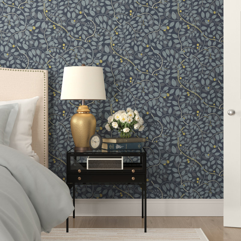 Alterizio Leafy Vines 33' L x 20.9" W Wallpaper Roll, Blue