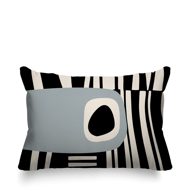 Oreiller rectangulaire réversible intérieur / extérieur Jina, Gris / noir / blanc cassé, H 14 po x l 20 po