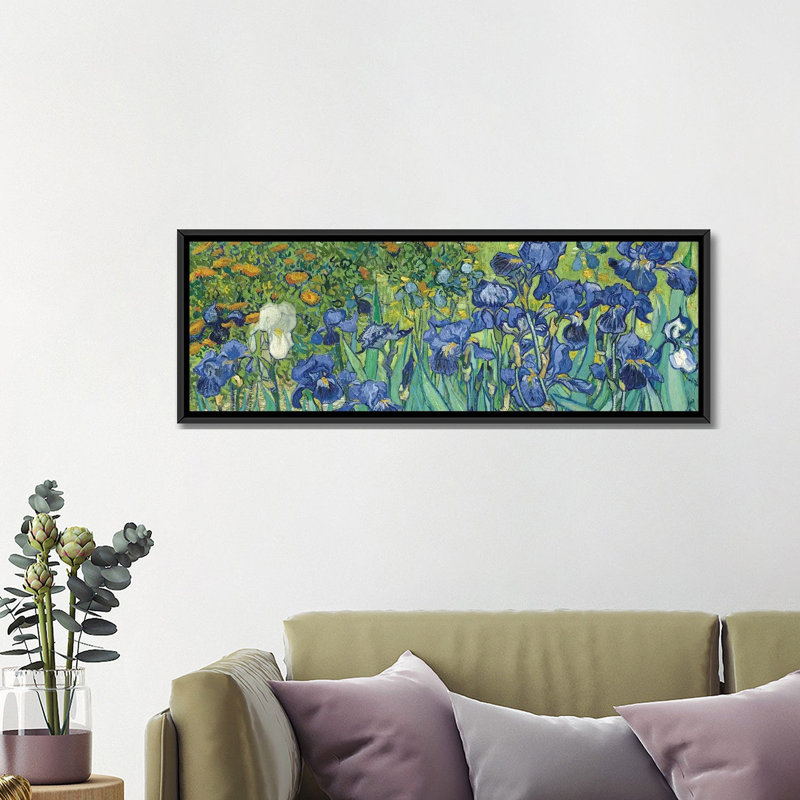 «Irises 1889» par Vincent Van Gogh, impression sur toile, H 16 po x l 48 po x P 1,5 po, Toile avec cadre noir