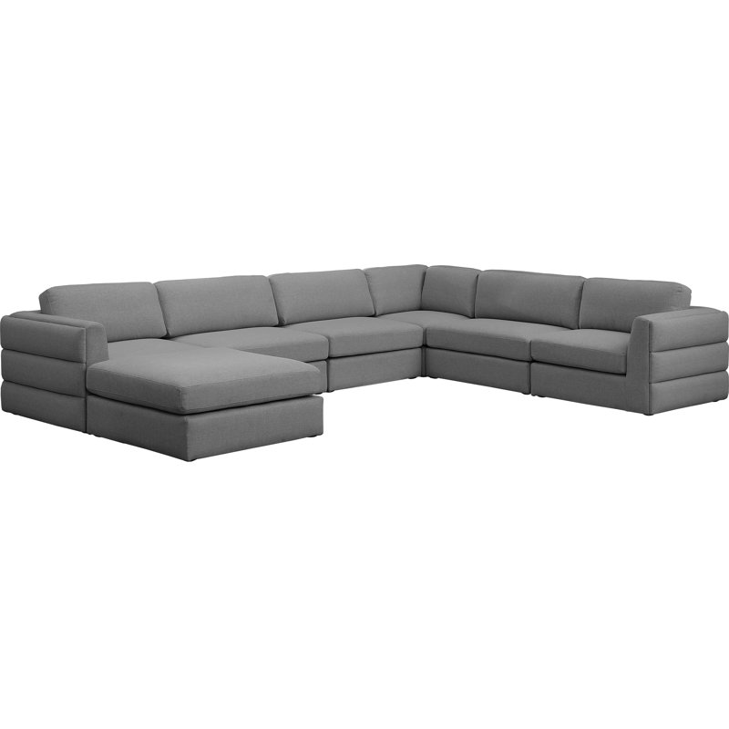Canapé modulaire faisant face à la droite de 152 po de largeur Howardine, Tissu gris texturé en lin