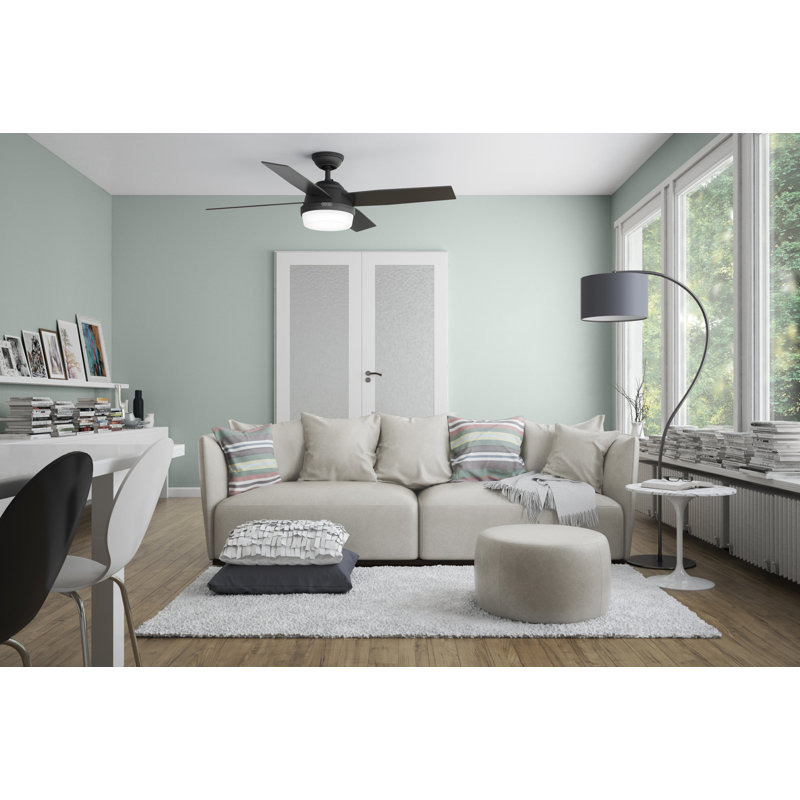 Dempsey 52" 4 - Blade Contemporary Indoor Ceiling Fan with Lights and Remote, Matte Black