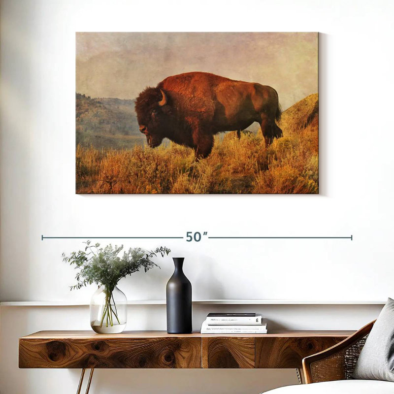 Bison sauvage sur le terrain, H 26 po x l 39 po