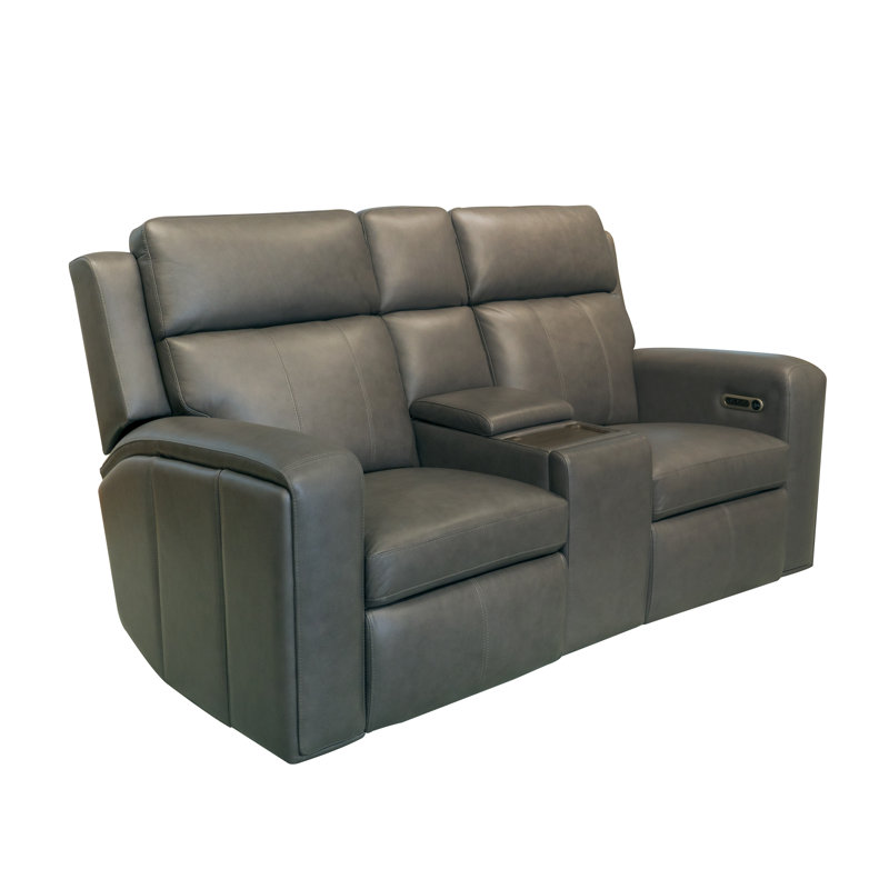 Harrison Power Reclining Loveseat With Console, Power Headrests & Lumba, Gray