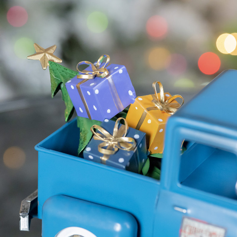 Mini camion avec arbre de Noël et cadeaux, Bleu antique