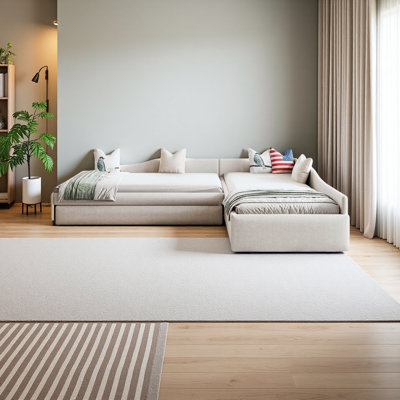 Upholstered Double Twin Size Daybed With Trundle And Drawer