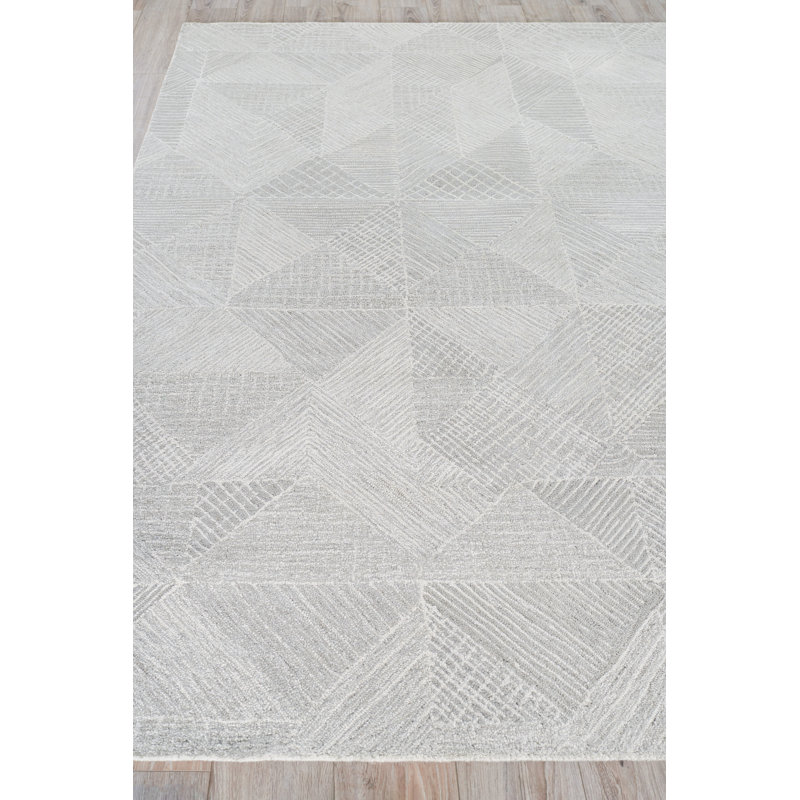 Caprice Geometric Handmade Tufted Area Rug, Rectangle 14' x 18', Silver/Ivory