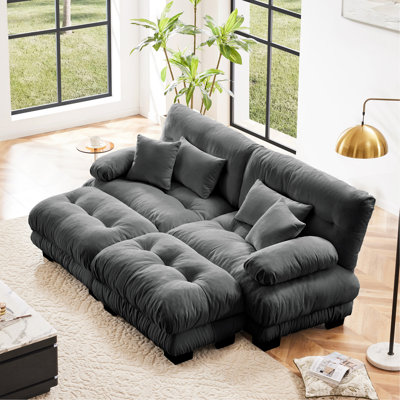Cloud Couch Sleeper Sofa for Living Room, Chenille 2 Seater sofa with 2 Lumbar pillows and 2 throw pillows , Upholstered Wide Arm Sofa with 2 Ottomans