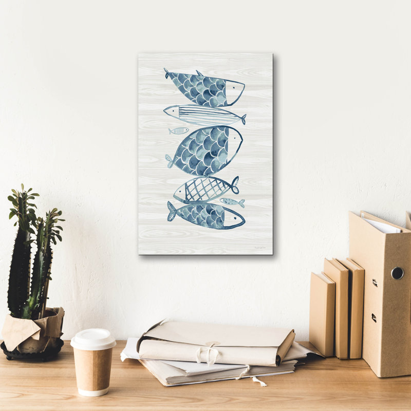 Art mural sur toile Highland Dunes «Driftwood Blue Fish 1» par Mercedes Lopez Charro, H 18 po x l 12 po x P 0,75 po