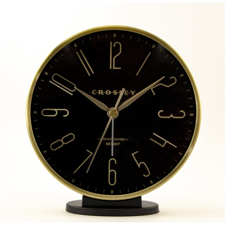 Analog Metal Quartz Movement / Crystal Tabletop Clock with Alarm in Black/Gold