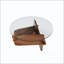 Table basse ronde en verre trempé avec base en placage de bois massif