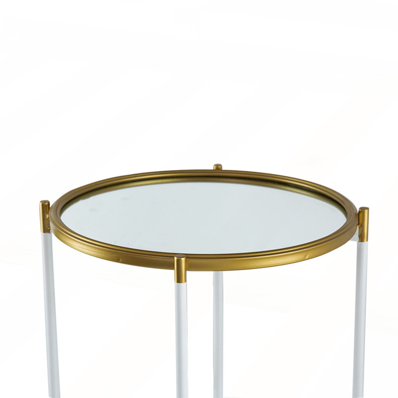 Luxueuse tablette circulaire en verre blanc et doré à 3 niveaux pour décors Art déco et modernes
